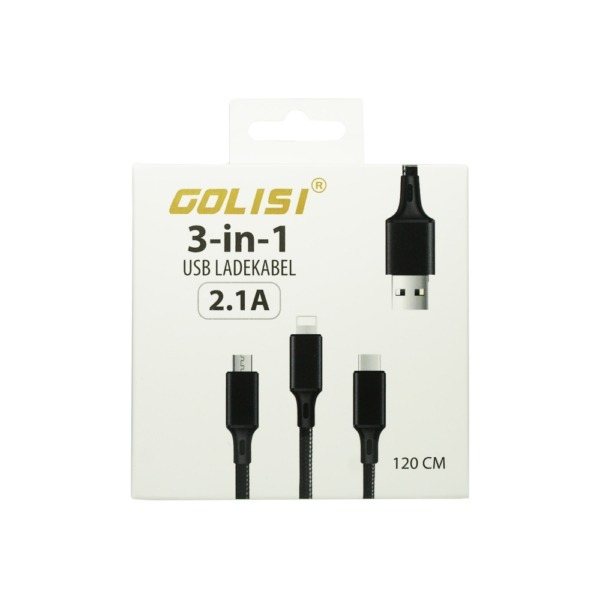 Golisi 3 in 1 USB Ladekabel 2,1A